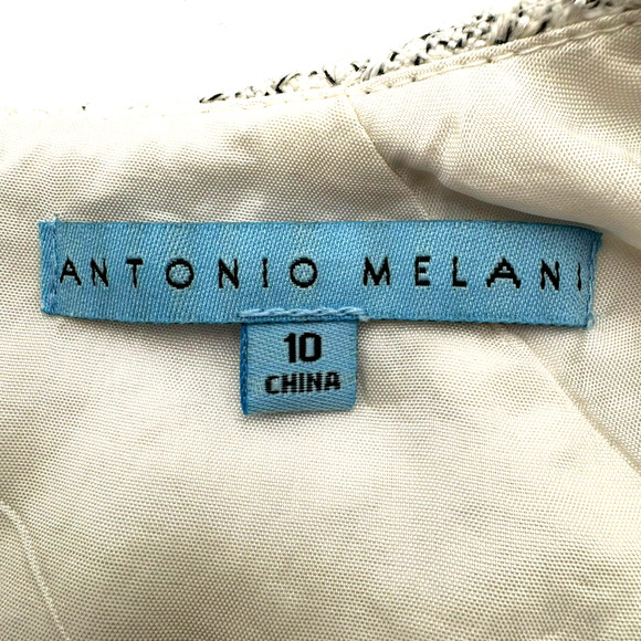 ANTONIO MELANI Size 10 Midi Dress Silver Black Metallic Career Cocktail Modern - Picture 3 of 7